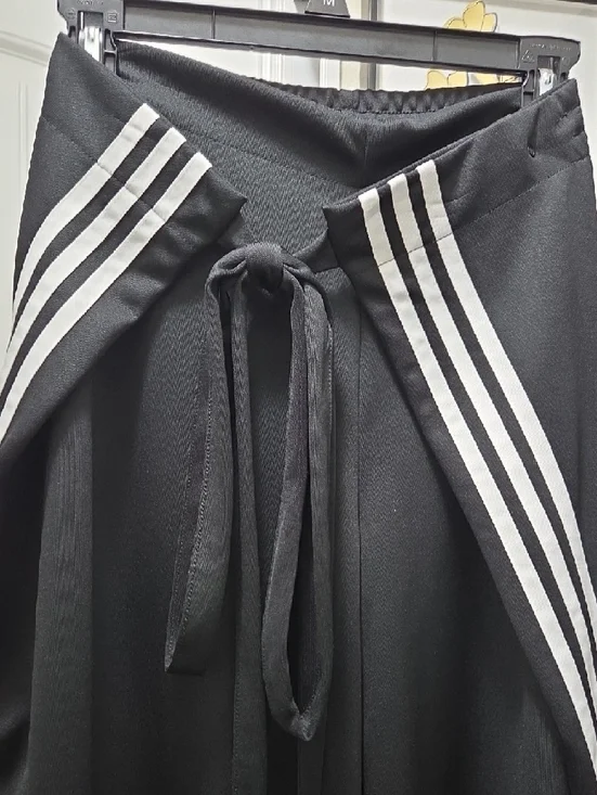 adidas Black Wide-Leg Culotte Track Wrap Around Shorts White Stripes - Picture 3 of 6